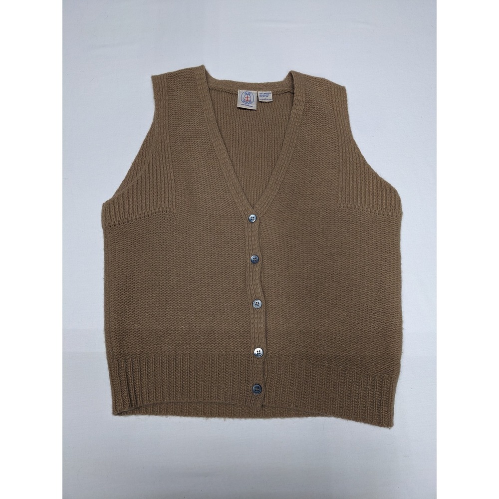 Vintage J.G. Hook Lambswool Angora Button Front Sweater Vest Brown Camel Large